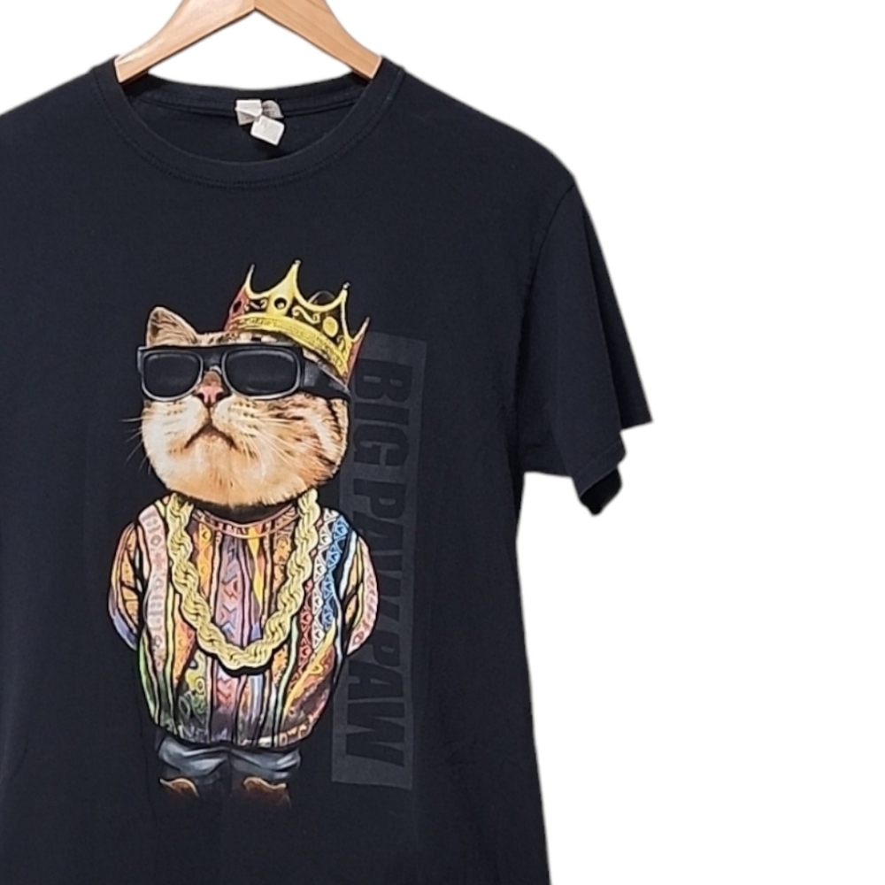 VINTAGE Y2K BIGGIE SMALLS Big Paw Paw Black Tee M Cat 90s Hip Hop Rap Big Poppa - Picture 5 of 12